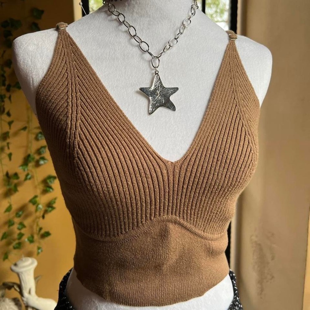 chocolate brown ribbed knit tank